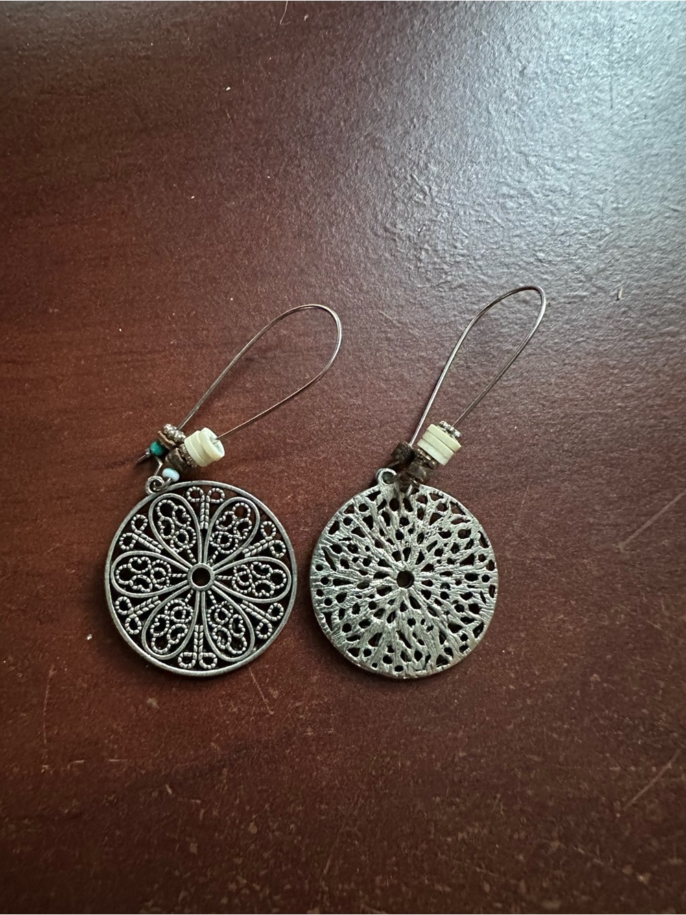 Handcrafted Silver-Tone Filigree Drop Earrings - White Accent